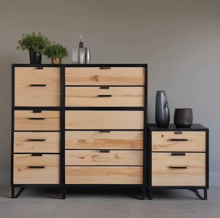 Custom-made metal and wood shelving unit for a store.