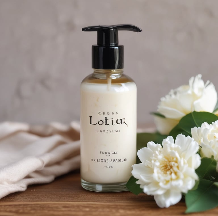 A soft cotton towel rolled next to a jar of homemade coconut oil body butter.