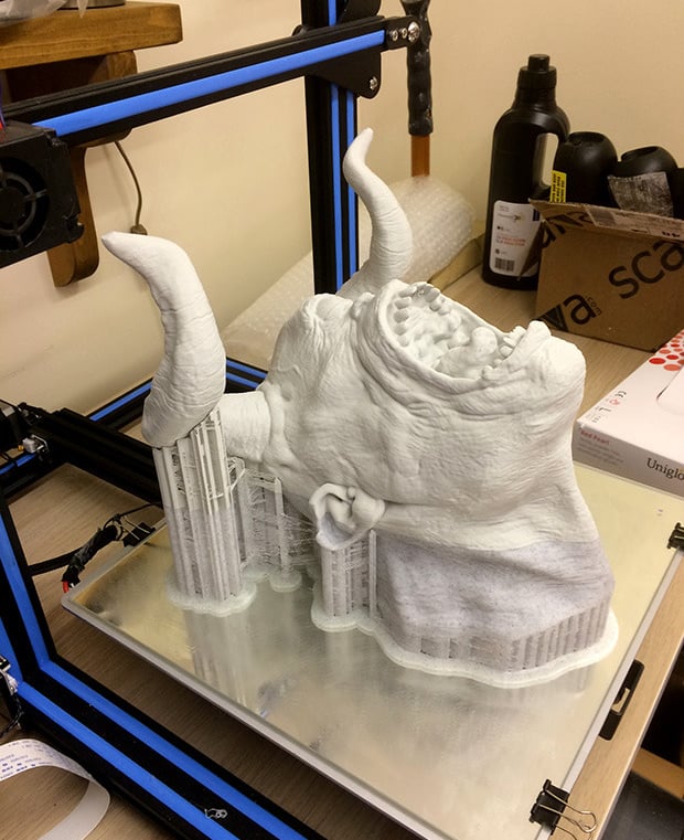 Large scale resin 3D print of a fantasy head produced using professional 3D sculptural services