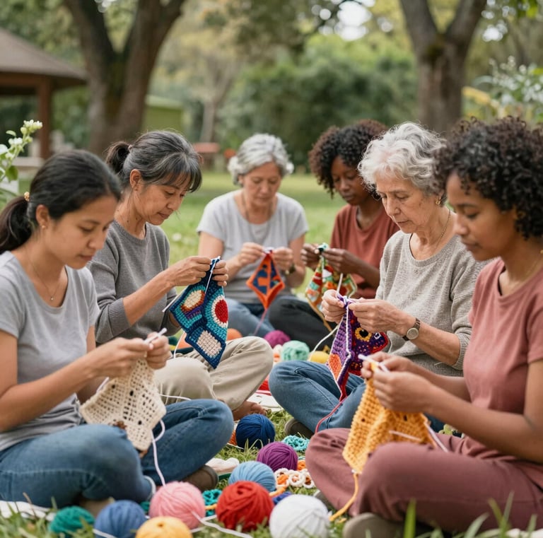Women gathered in a circle, sharing shamanic healing rituals under soft candlelight.
