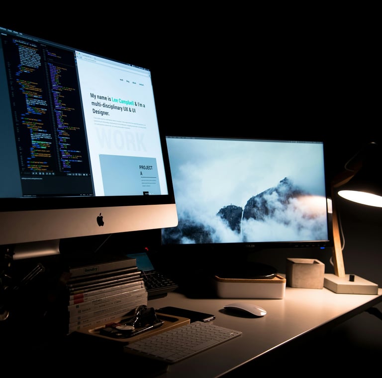 a computer monitor screen showing a desktop computer monitor and a desktop computer