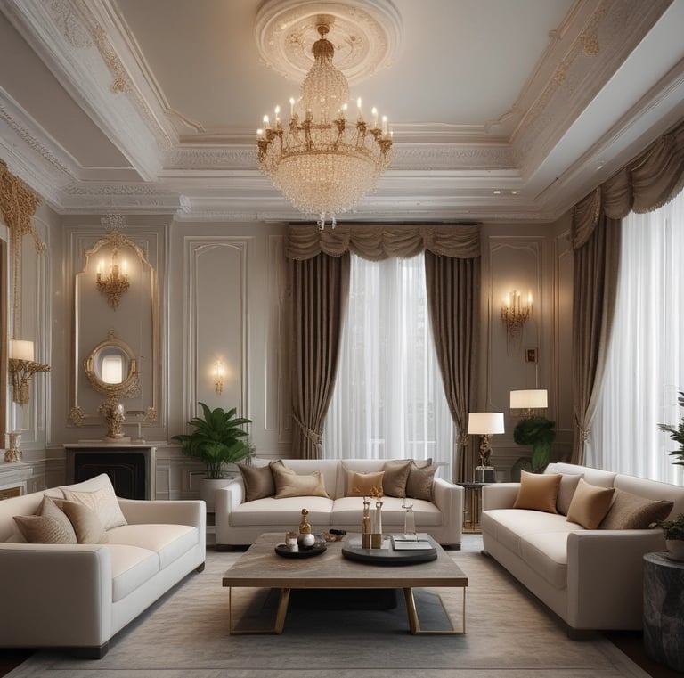 A chic living room corner featuring deep navy cushions and soft gold decorative accents.