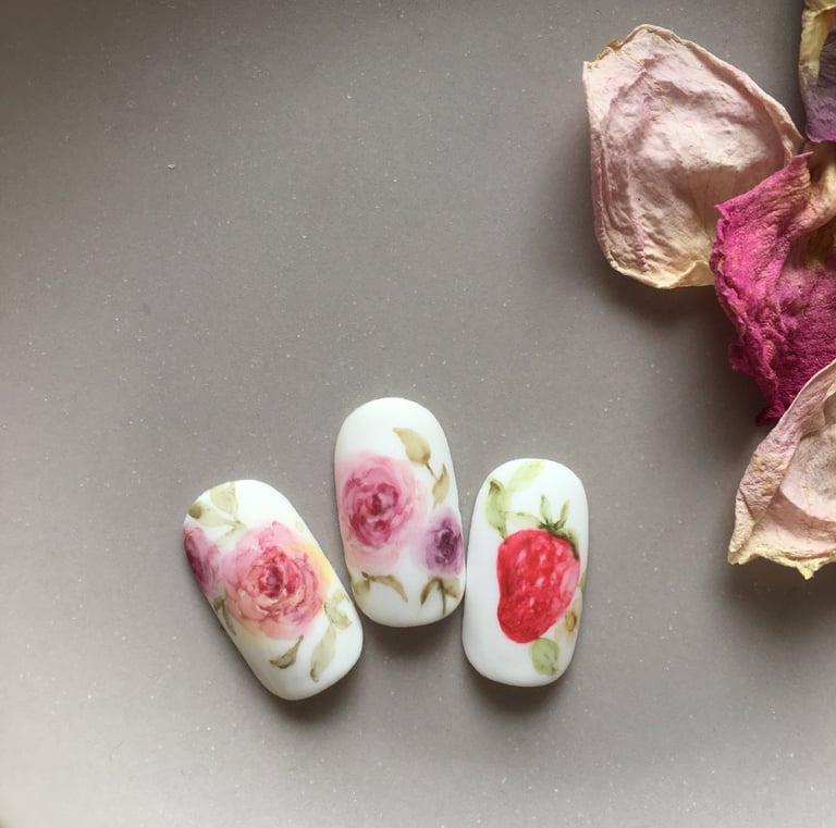 watercolor nail art design, kursus nail gel Bali