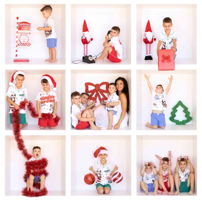 Family Christmas portrait photography session in matching pyjamas at In The Box Studio Perth