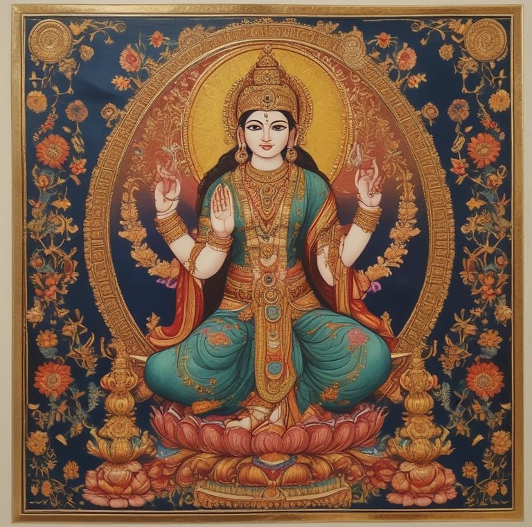 Artistic Tanjore painting of Lord Murugan with vibrant hues and shimmering gold foil.