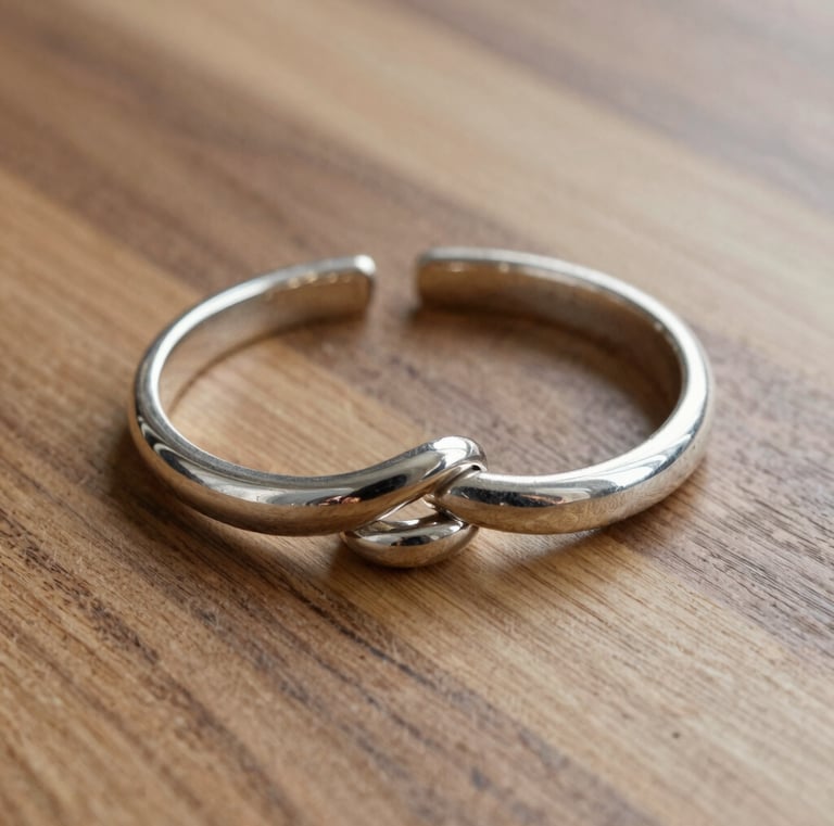 Elegant silver bracelet with subtle engravings, photographed on a black background.
