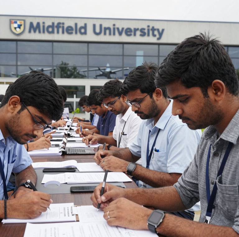 Group of Indian students celebrating their admission letters in a cozy study lounge.