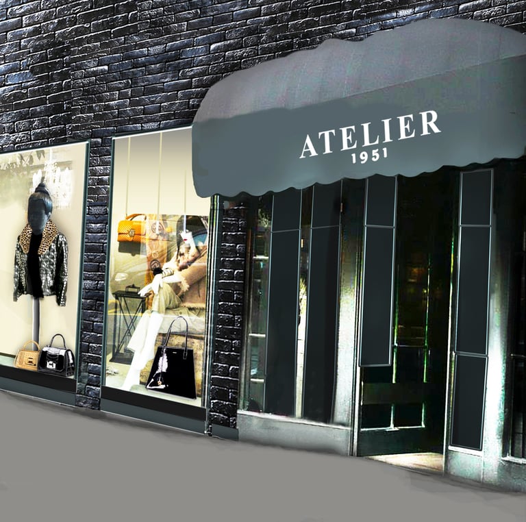 a storefront window with a window display of a woman's clothing