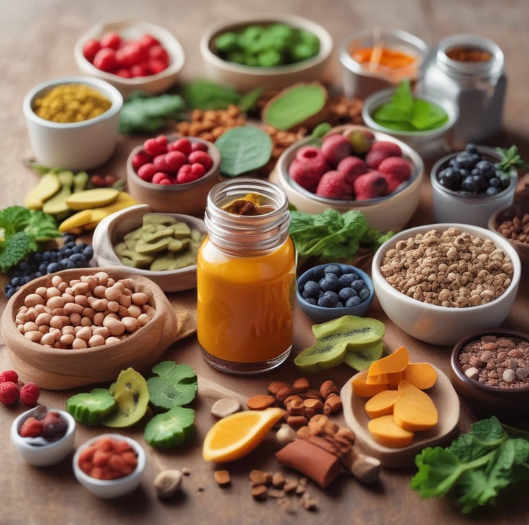 A vibrant image showcasing various nutraceutical products.