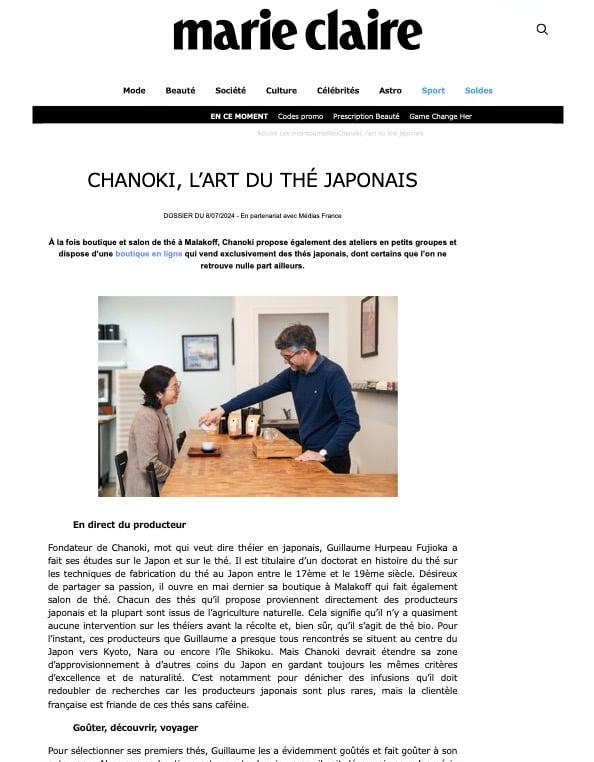 Article paru dans Marie Claire sous le titre : Chanoki, l'art du thé japonais