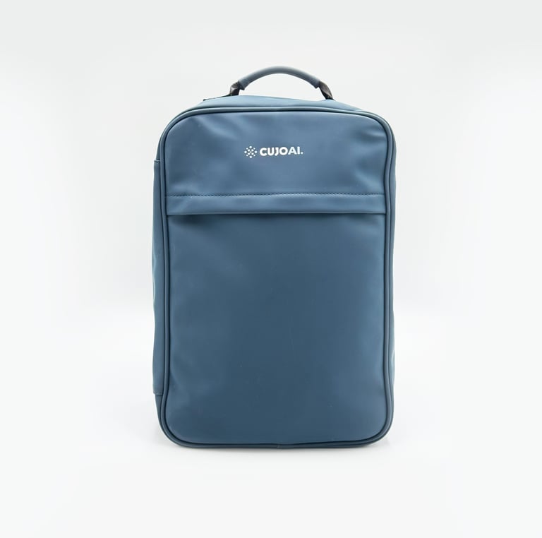 Sleek blue CUJOAI waterproof laptop backpack with a minimalist design for professional travel.