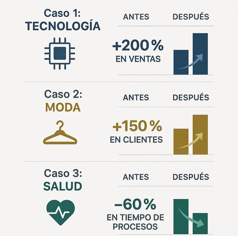 Casos reales de éxito en transformación digital con métricas de crecimiento demostradas