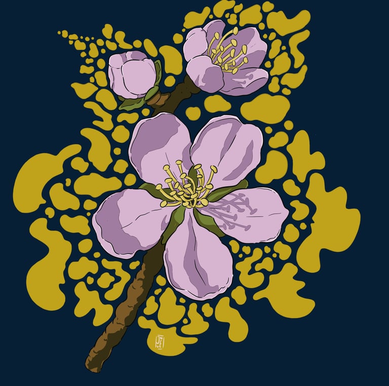 Branche de cerisier sur fond surréaliste
