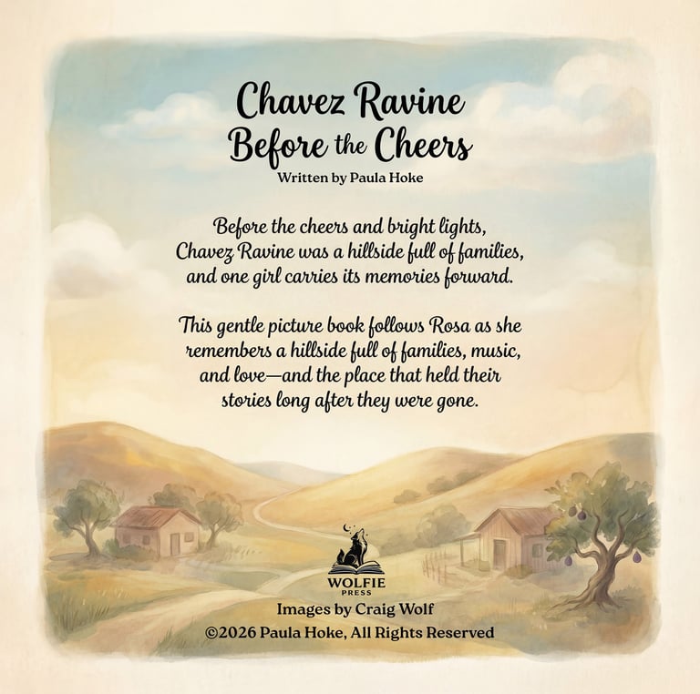 Book summary for Chavez Ravine Before the Cheers featuring a vintage hillside illustration with houses.