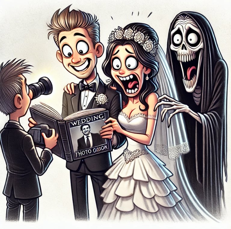 couple découvrant avec horreur que leurs photos de mariage ressemblent à un film d’horreur ! 😆📸