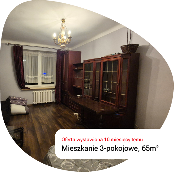 Widok przed: Słabej jakości zdjęcie oferty z zagraconym mieszkaniem