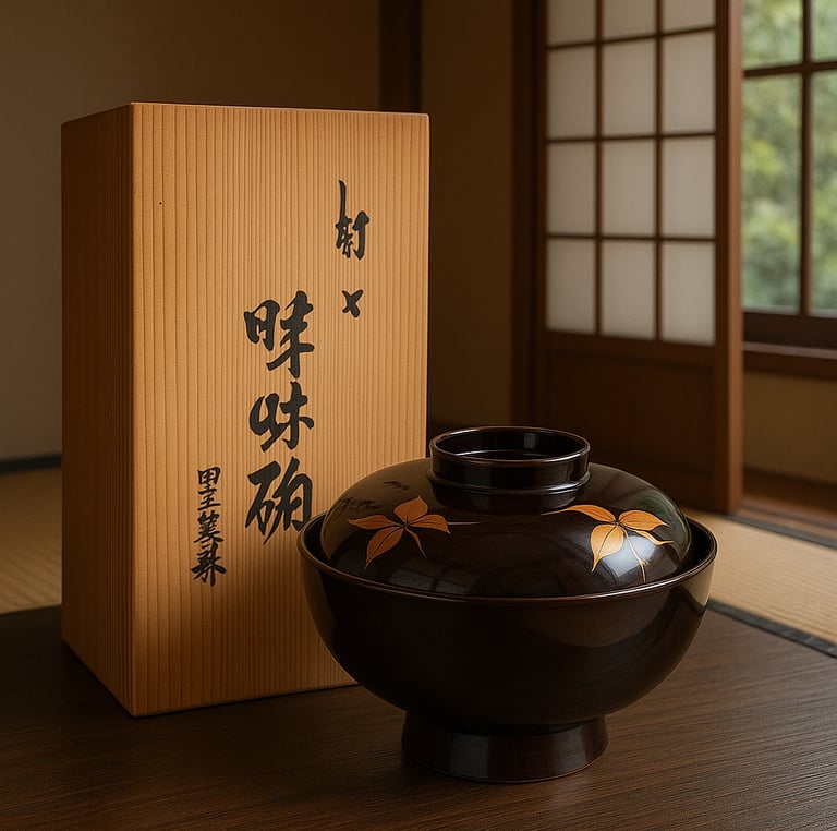 japanische Urushi-lackierte Holzschale – handgefertigte Schüssel für Misosuppe und Reis