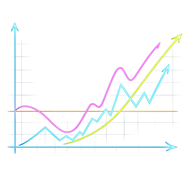 A glowing financial line graph showing positive growth trends and business success data on a black background.