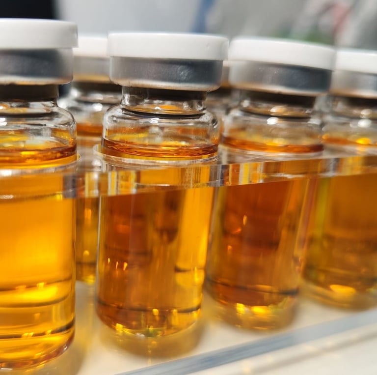 a row of bottles of honey syrup