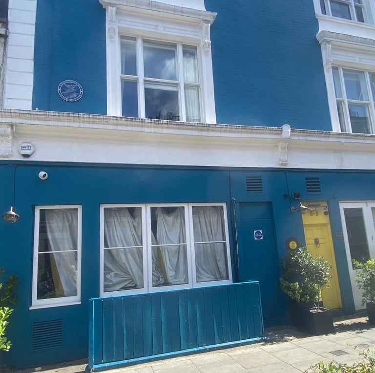 Site of Mangrove restaurant - blue building with a blue door