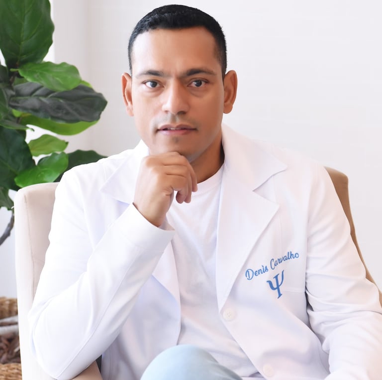 a man in a white lab coat sitting on a chair