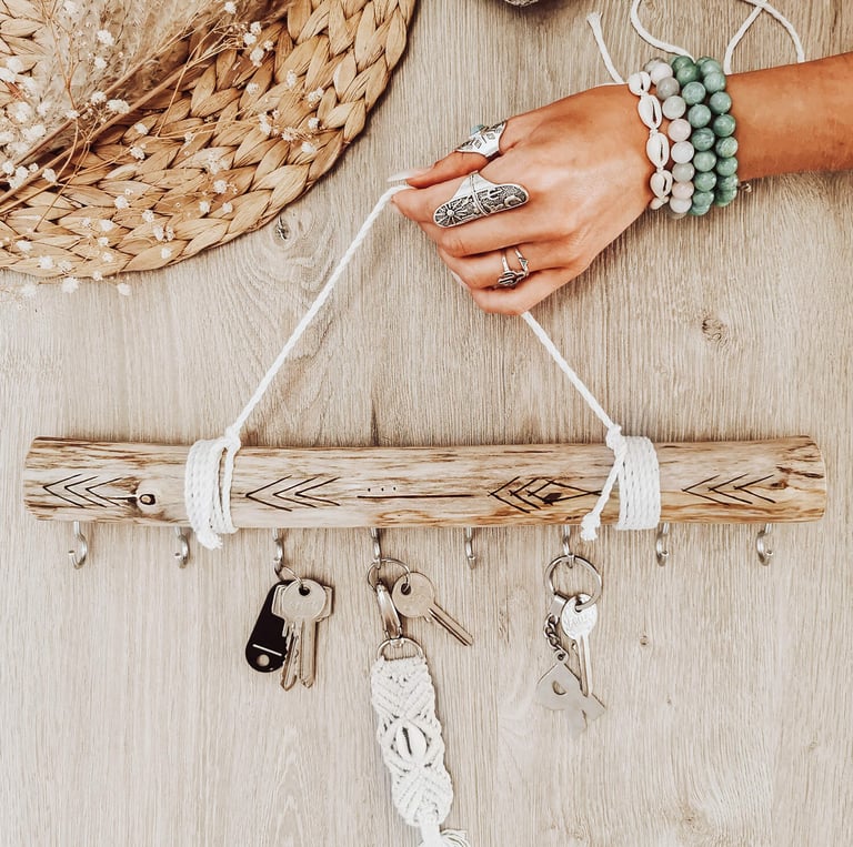 boho girl hand holding key organizer