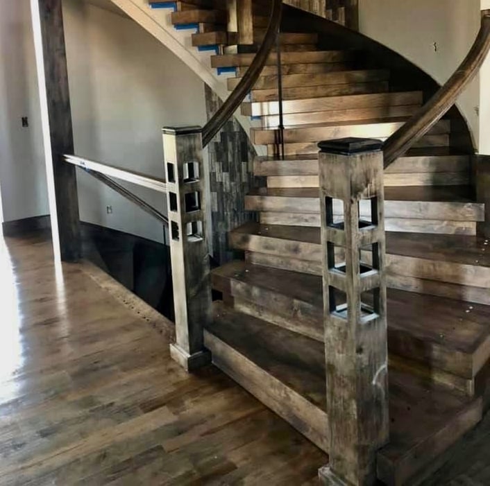Custom stain and finish hardwood floor and stairs