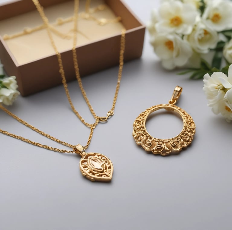 Close-up of a stackable gold ring set with delicate detailing on a white background