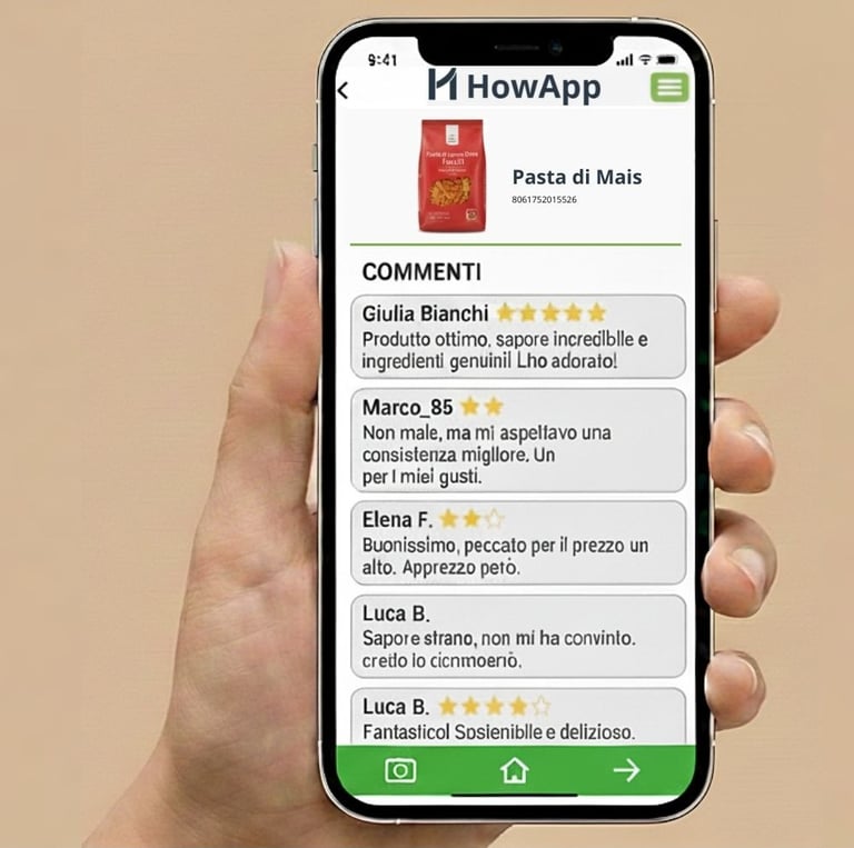 la schermata di un'app che mostra i commenti delle persone su un prodotto.