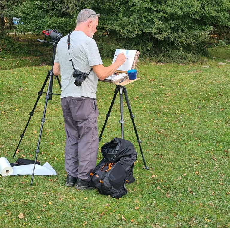 Paul Apps plein air painting in 2004 in the New Forrest England