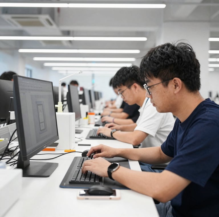 Peple working together in a modern Shenzhen workspace,