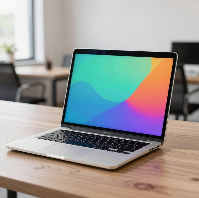 A team collaborating around a laptop, designing a modern business website interface.