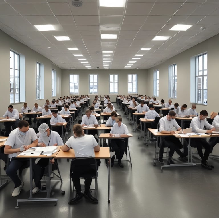 A focused student reviewing ophthalmology notes with a laptop open to exam preparation materials.