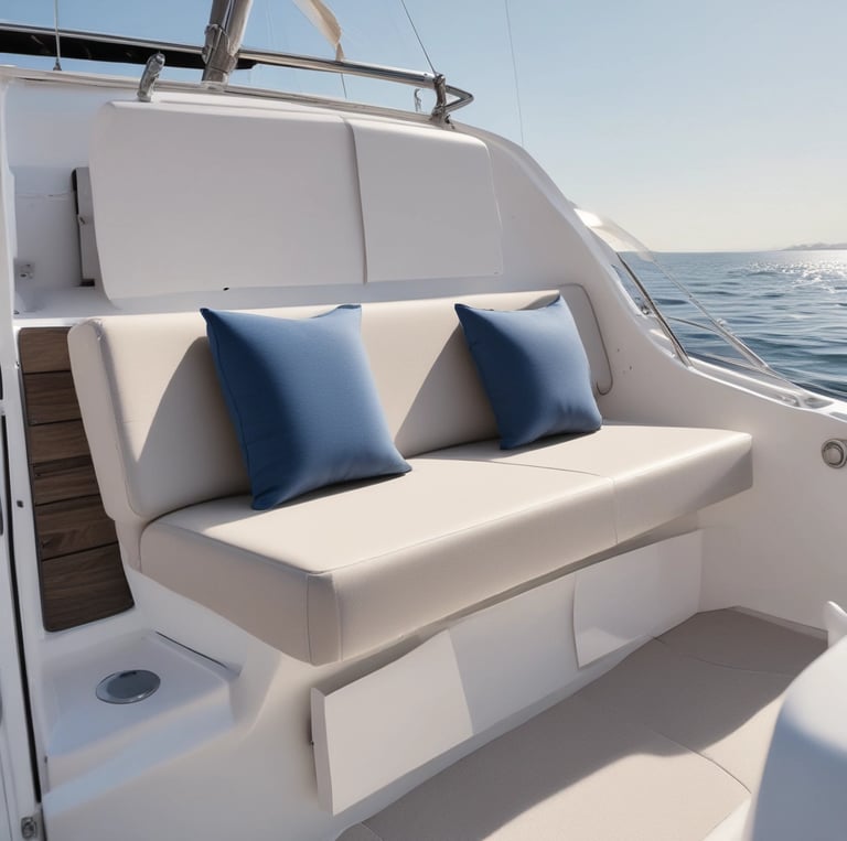 Split image showing a worn-out cockpit cushion on one side and a snug, new cushion fitting perfectly in the same corner on the other side.