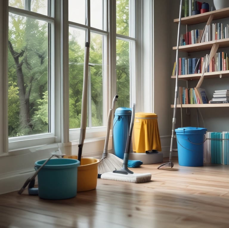 A dry cleaning shop named 'HLP Cleaners' is located on a dimly lit street. The store has a prominent sign above the entrance, and its windows are illuminated with a warm yellow light. A sign on the door lists services such as dry cleaning, laundry, and suede & leather cleaning. The building exterior is simple with a combination of dark tiles and light-colored upper walls. The entrance is flanked by two closed doors, likely of neighboring establishments.