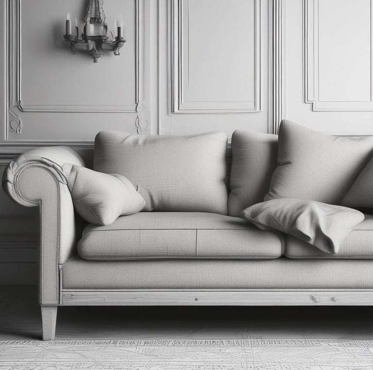 A modern studio workspace with computers displaying furniture animation on large screens.