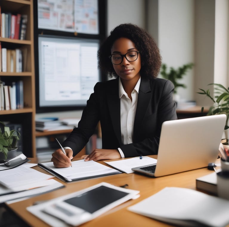 person wearing suit reading business newspaper