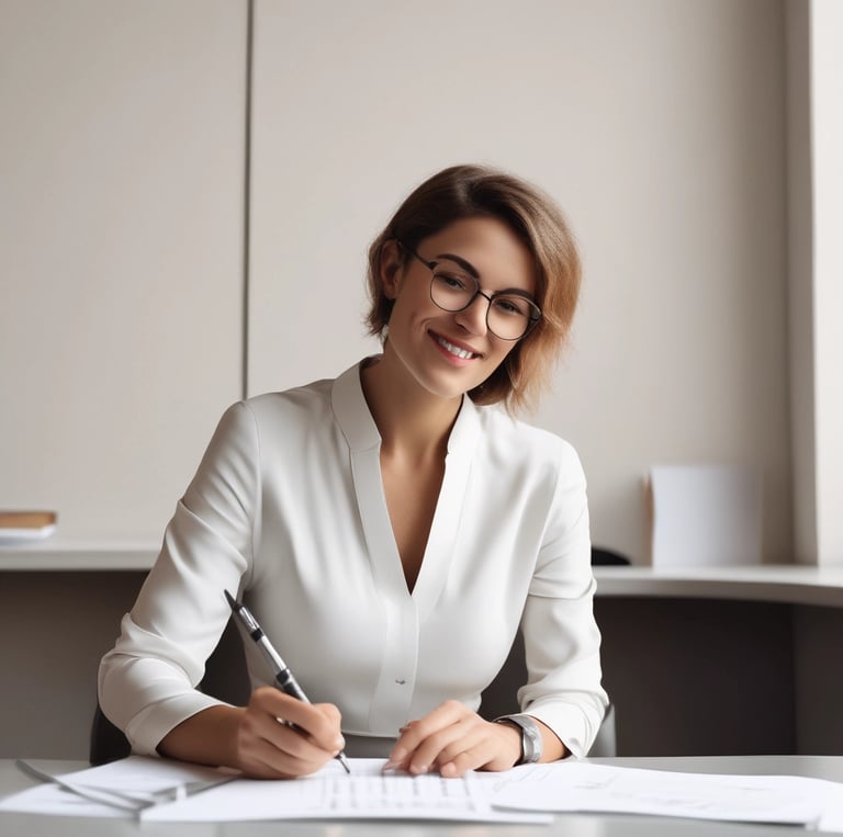 A professional notary signing documents at a client's home.