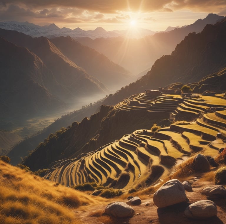 A serene landscape of the Andes mountains at sunrise, symbolizing peace and transformation.