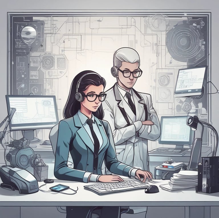 A modern office environment showcasing a team collaborating on financial technology solutions.