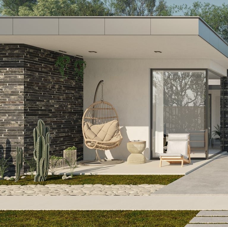 a modern house with a patio and a patio