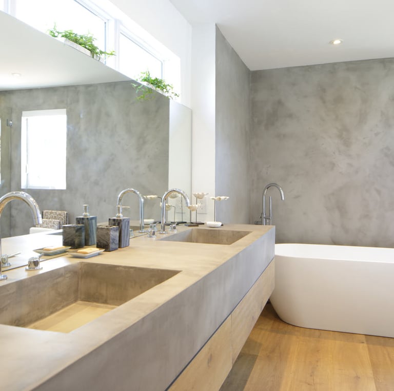 Microcement in bathroom sinks and walls remodel DIY project