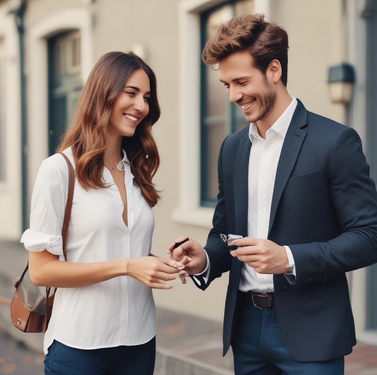 A professional team assisting clients in a real estate office.