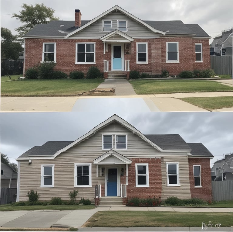 A modern renovated home exterior in a suburban neighborhood.