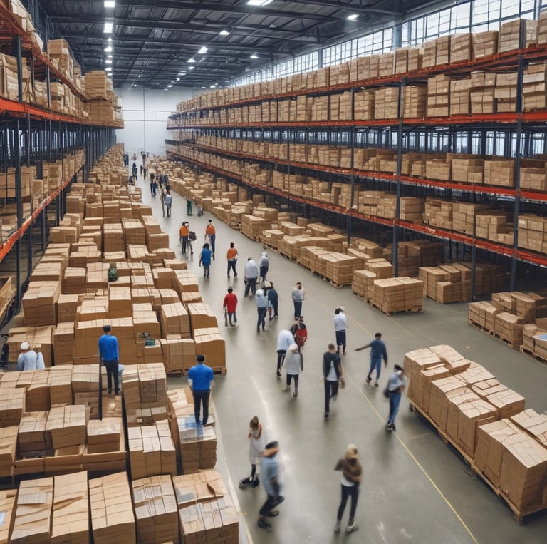 a warehouse warehouse with pallets and boxes of boxes
