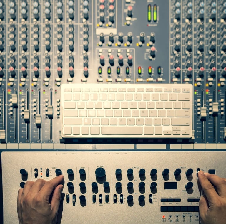 hands on a audio mixer