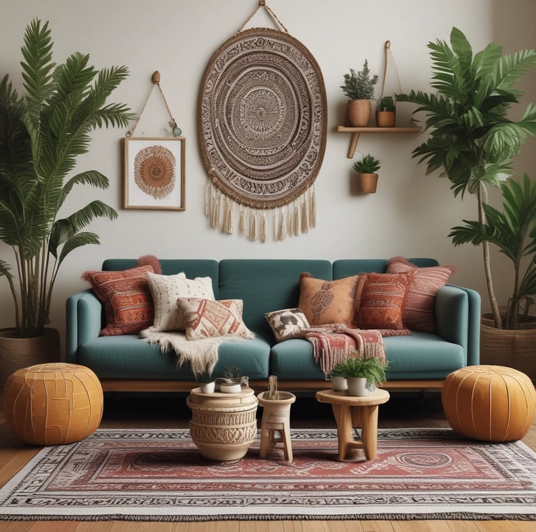 Boho style home space with nice decor accents
