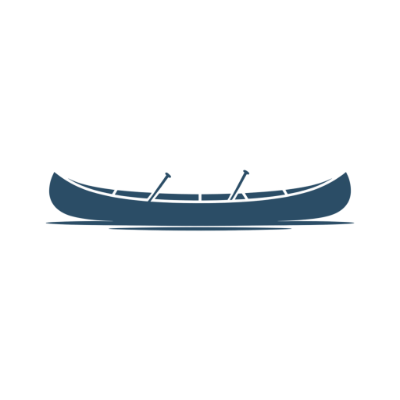 Minimalist side-view canoe silhouette, strong lines, screen-print ready design.