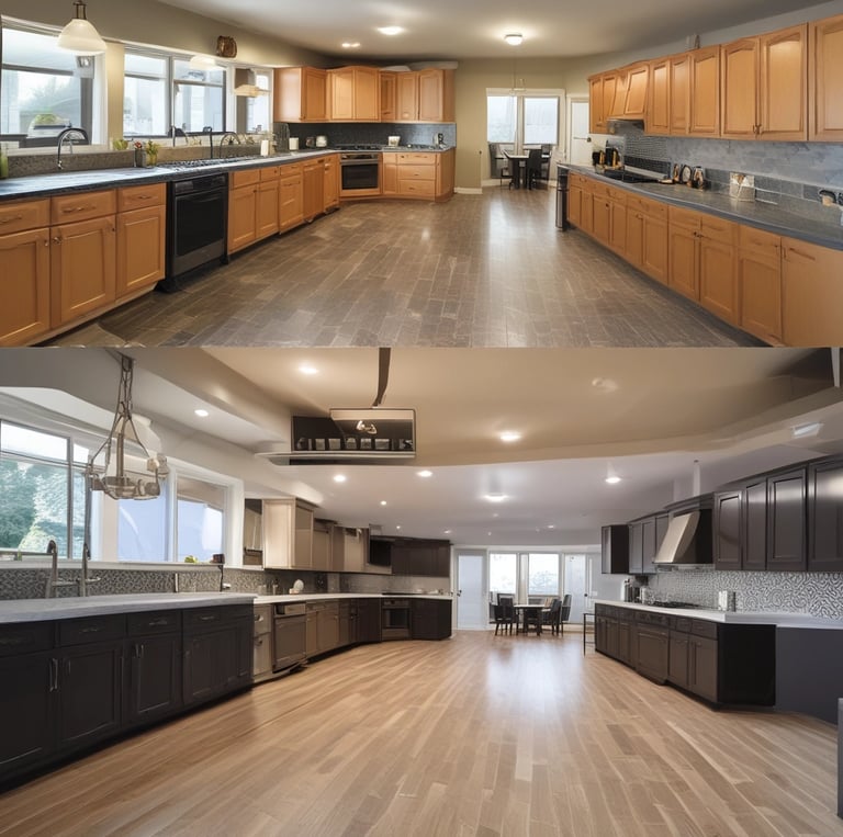 A skilled contractor working on a kitchen remodel, showcasing modern design elements and tools.