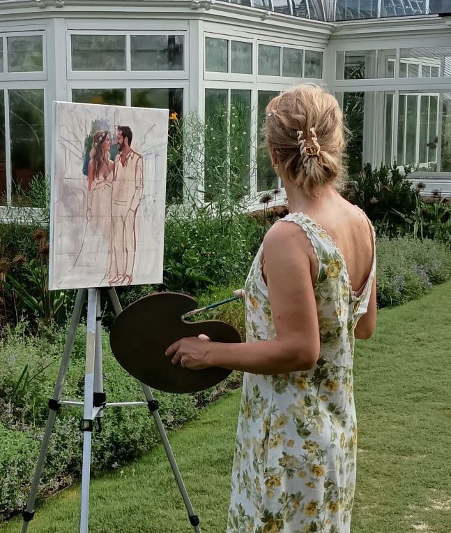 Winston-Salem, North Carolina live wedding painter. Painting live in Reynolda Village Winston-Salem.